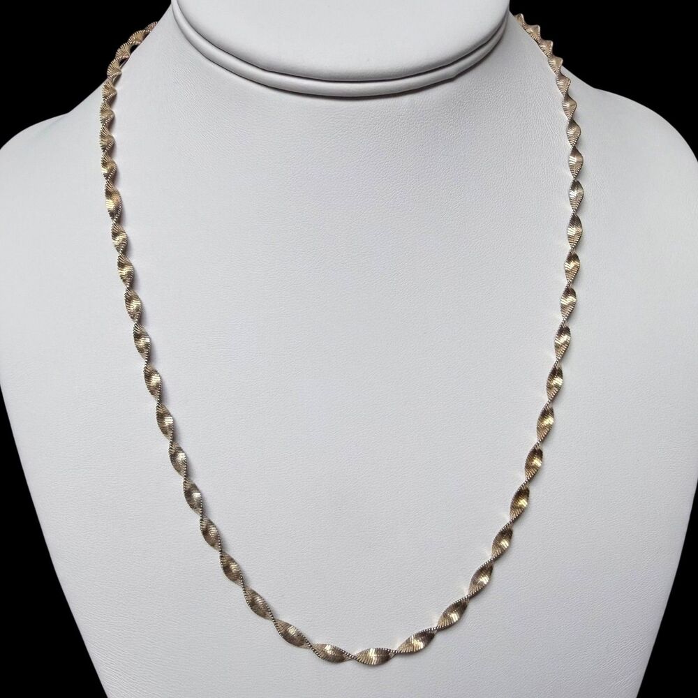 20" Twisted Herringbone Necklace Gold Over 925 Sterling Silver 4mm Italy 7.3g